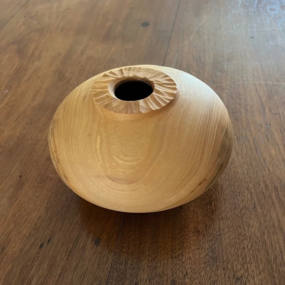 Vintage Style Turned Wood Bud Vase, Unsigned Studio Wood Art Vessel 5